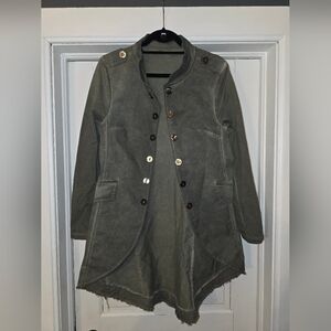 Suzy D Military Style Distressed Green Open Jacket Medium